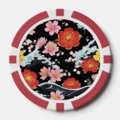 Retro Modern Seigaiha Sakura Flowers Japan party ポーカーチップ (正面)