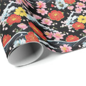 Retro Modern Seigaiha Sakura Flowers Japan party ラッピングペーパー (ロールコーナー)