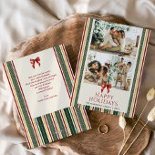 Retro Modern Stripes & Bow Merry Christmas 3 Photo シーズンカード
