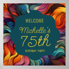 Retro Modern Teal Orange Psychedelic 75th Birthday ポスター