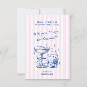 Retro Modern Vintage Blue Bridesmaid Proposal Card 招待状 (正面)