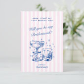 Retro Modern Vintage Blue Bridesmaid Proposal Card 招待状 (スタンド正面)