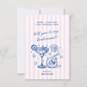 Retro Modern Vintage Blue Bridesmaid Proposal Card 招待状 (正面)