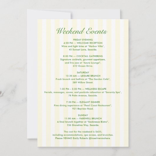 Retro Modern Yellow & Green Bachelorette Weekend 招待状 (裏面)