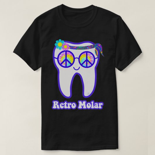 Retro molar tooth hippie peace dental hygienist de tシャツ (デザイン正面)