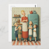 Retro Mom and Kids Standoff ポストカード (正面/裏面)