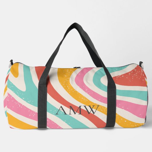 Retro Monogram Colorful Wavy Stripes ダッフルバッグ (正面)