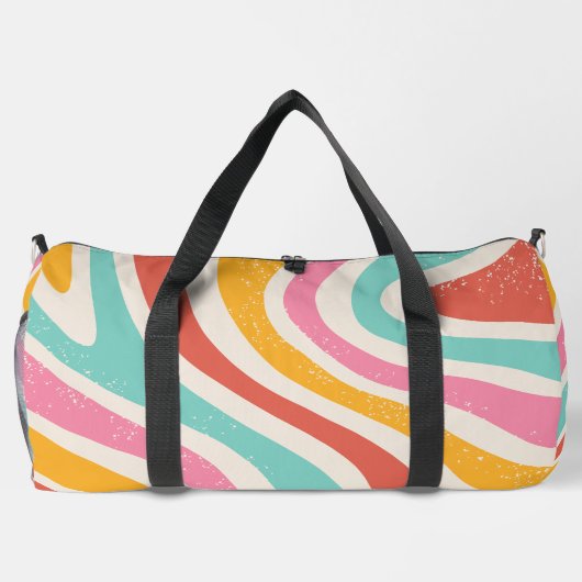 Retro Monogram Colorful Wavy Stripes ダッフルバッグ (裏面)