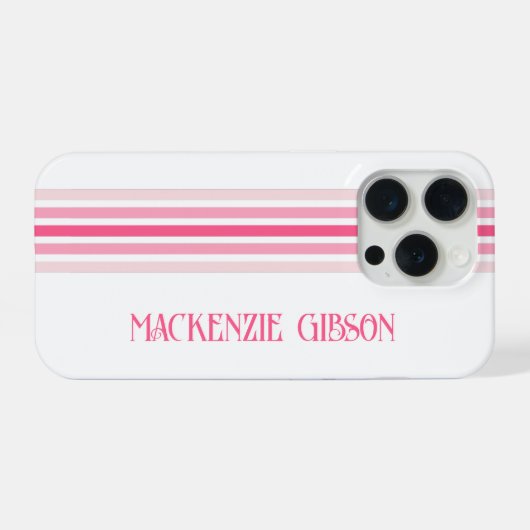 Retro Monogrammed Minimalist Pink Stripes iPhoneケース (裏面横)