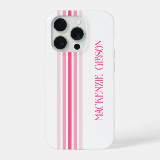 Retro Monogrammed Minimalist Pink Stripes iPhoneケース (裏面)