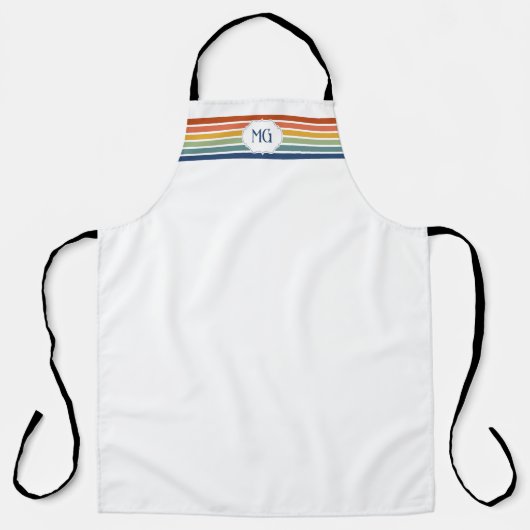 Retro Monogrammed Minimalist Stripes エプロン (正面)