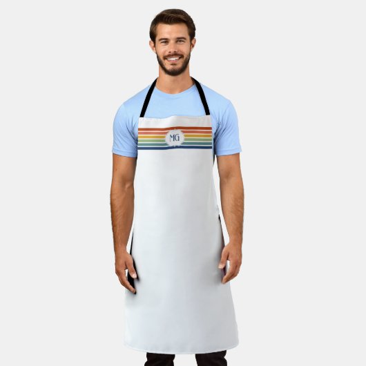 Retro Monogrammed Minimalist Stripes エプロン (着用した状態)