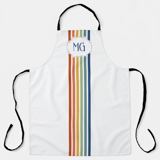 Retro Monogrammed Minimalist Stripes エプロン (正面)