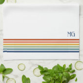 Retro Monogrammed Minimalist Stripes キッチンタオル (折り畳み)