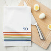 Retro Monogrammed Minimalist Stripes キッチンタオル (四つ折り)