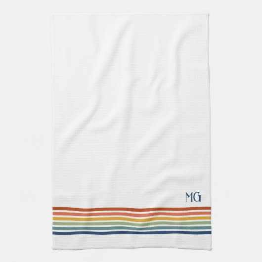 Retro Monogrammed Minimalist Stripes キッチンタオル (縦)