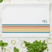 Retro Monogrammed Minimalist Stripes キッチンタオル (折り畳み)