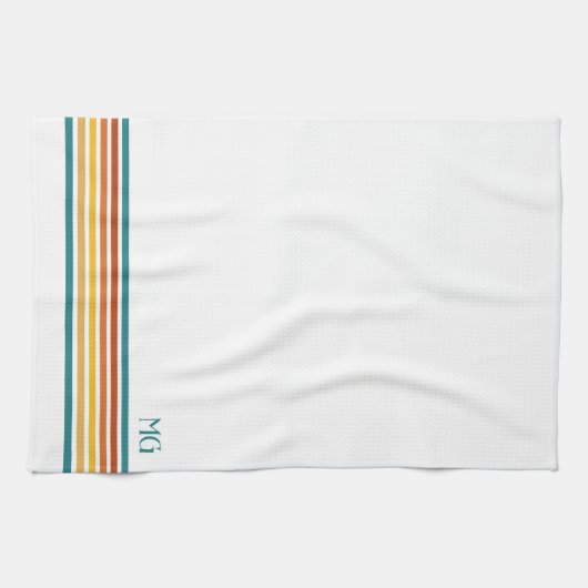 Retro Monogrammed Minimalist Stripes キッチンタオル (横)