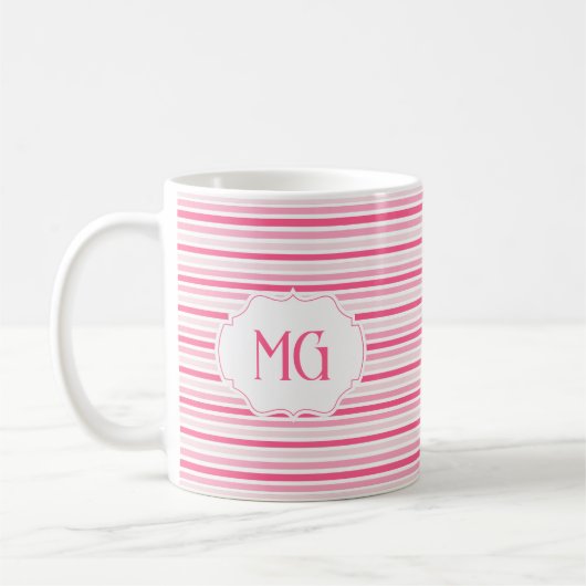 Retro Monogrammed Minimalist Stripes コーヒーマグカップ (左)