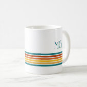Retro Monogrammed Minimalist Stripes コーヒーマグカップ (正面右)