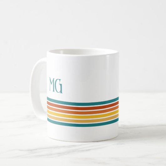 Retro Monogrammed Minimalist Stripes コーヒーマグカップ (正面左)