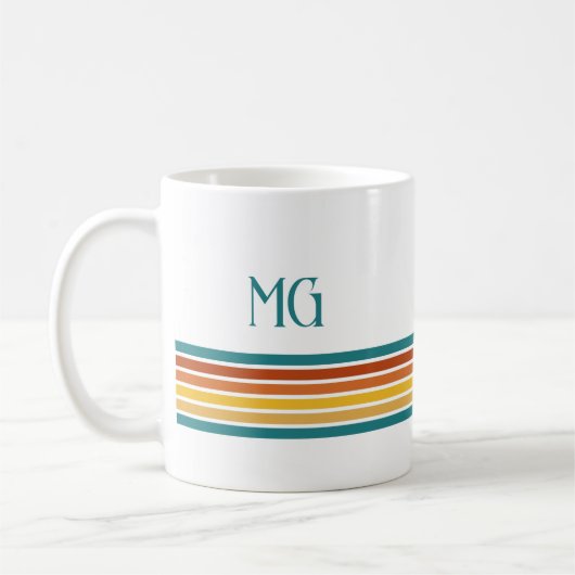 Retro Monogrammed Minimalist Stripes コーヒーマグカップ (左)