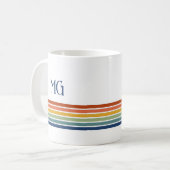 Retro Monogrammed Minimalist Stripes コーヒーマグカップ (正面左)