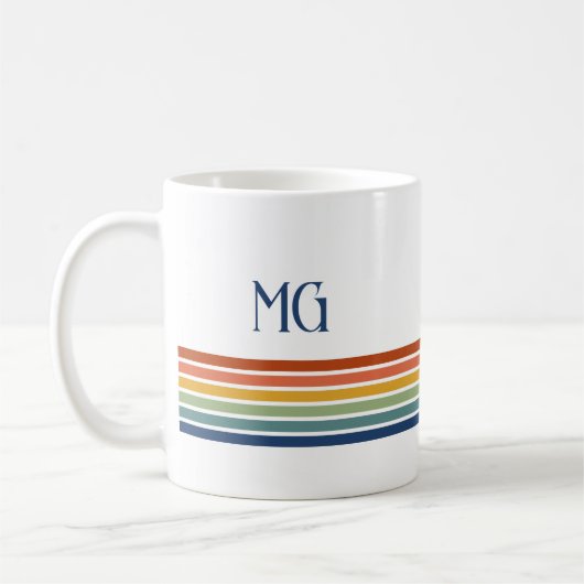 Retro Monogrammed Minimalist Stripes コーヒーマグカップ (左)