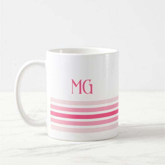 Retro Monogrammed Minimalist Stripes コーヒーマグカップ (左)