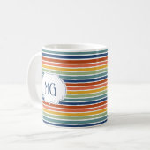 Retro Monogrammed Minimalist Stripes コーヒーマグカップ (正面左)