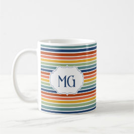 Retro Monogrammed Minimalist Stripes コーヒーマグカップ
