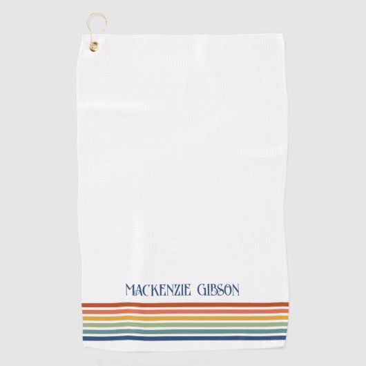 Retro Monogrammed Minimalist Stripes ゴルフタオル (正面)