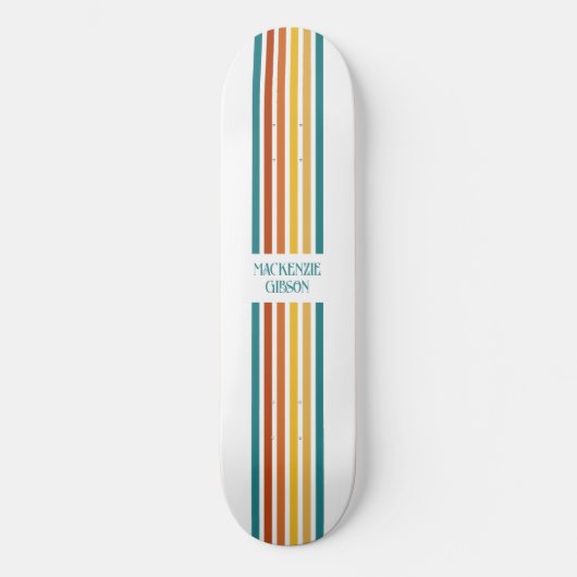 Retro Monogrammed Minimalist Stripes スケートボード (正面)