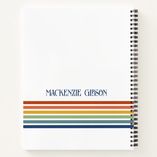 Retro Monogrammed Minimalist Stripes ノートブック (裏面)