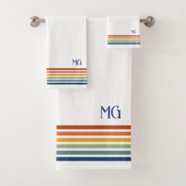 Retro Monogrammed Minimalist Stripes バスタオルセット