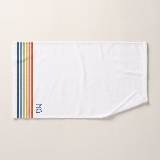 Retro Monogrammed Minimalist Stripes バスタオルセット (ハンドタオル)