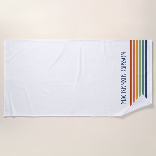 Retro Monogrammed Minimalist Stripes ビーチタオル (正面)