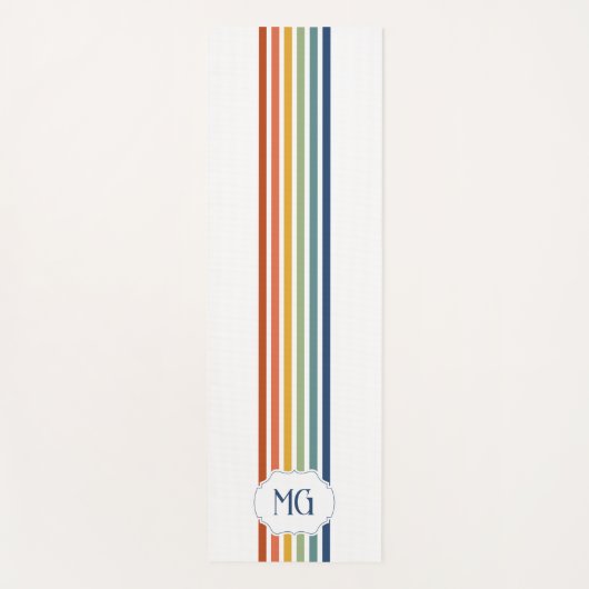 Retro Monogrammed Minimalist Stripes ヨガマット (正面)