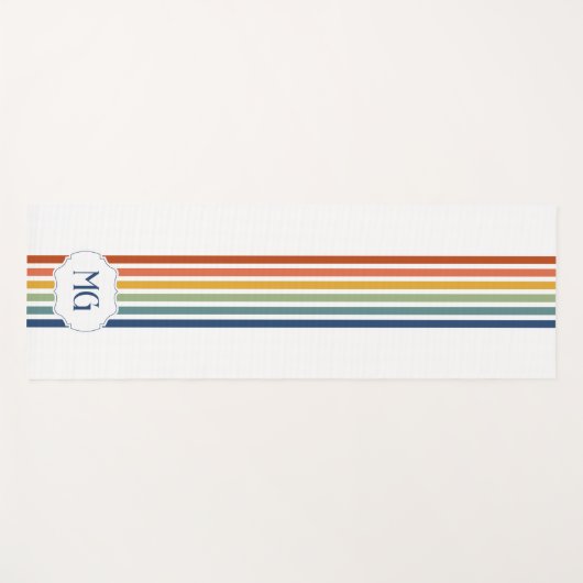 Retro Monogrammed Minimalist Stripes ヨガマット (正面(横))