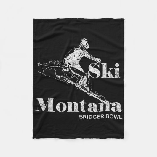 Retro Montana Bridger Bowl Skiing Tee  フリースブランケット (正面)