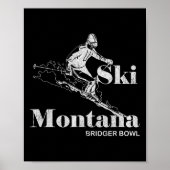 Retro Montana Bridger Bowl Skiing Tee  ポスター (正面)