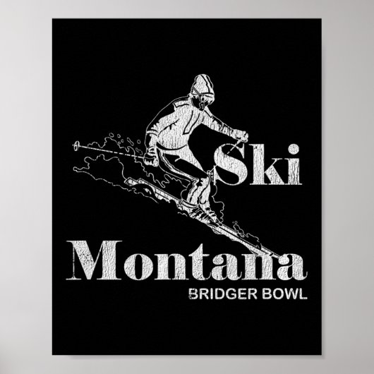 Retro Montana Bridger Bowl Skiing Tee  ポスター (正面)