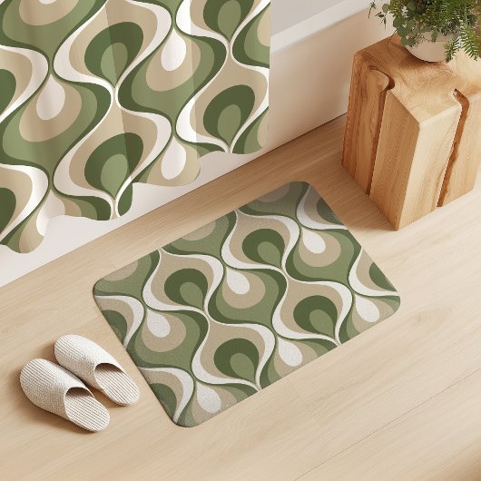 Retro Mood Sage Olive Green Beige White バスマット