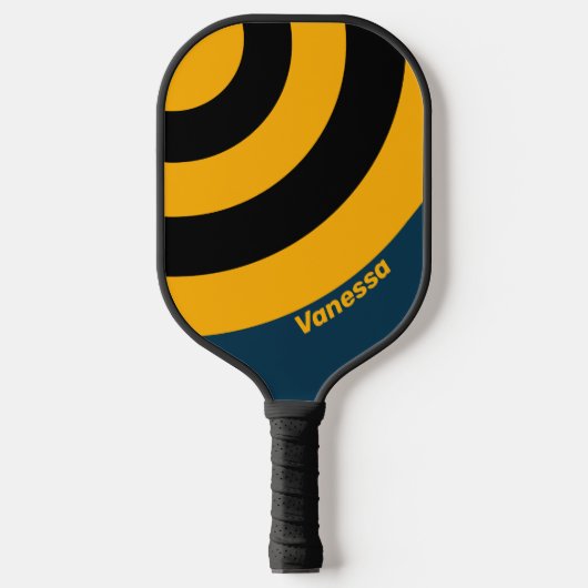 Retro Moonlit Tide Circle Stripe with Name ピックルボールラケット (正面)