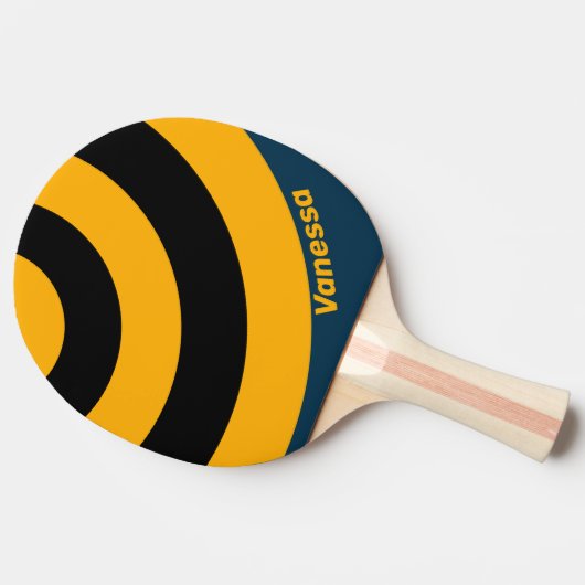 Retro Moonlit Tide Circle Stripe with Name 卓球ラケット (横)