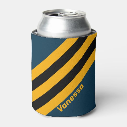 Retro Moonlit Tide  Stripes with Name 缶クーラー (缶正面)