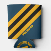 Retro Moonlit Tide  Stripes with Name 缶クーラー (裏面)