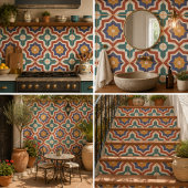 Retro Mosaic Mid Century Geometric Mediterranean タイル