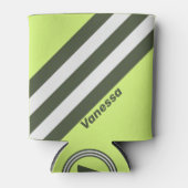 Retro Moss Fade Stripes with Name 缶クーラー (正面)