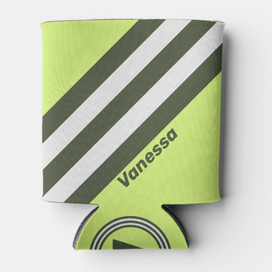 Retro Moss Fade Stripes with Name 缶クーラー (正面)